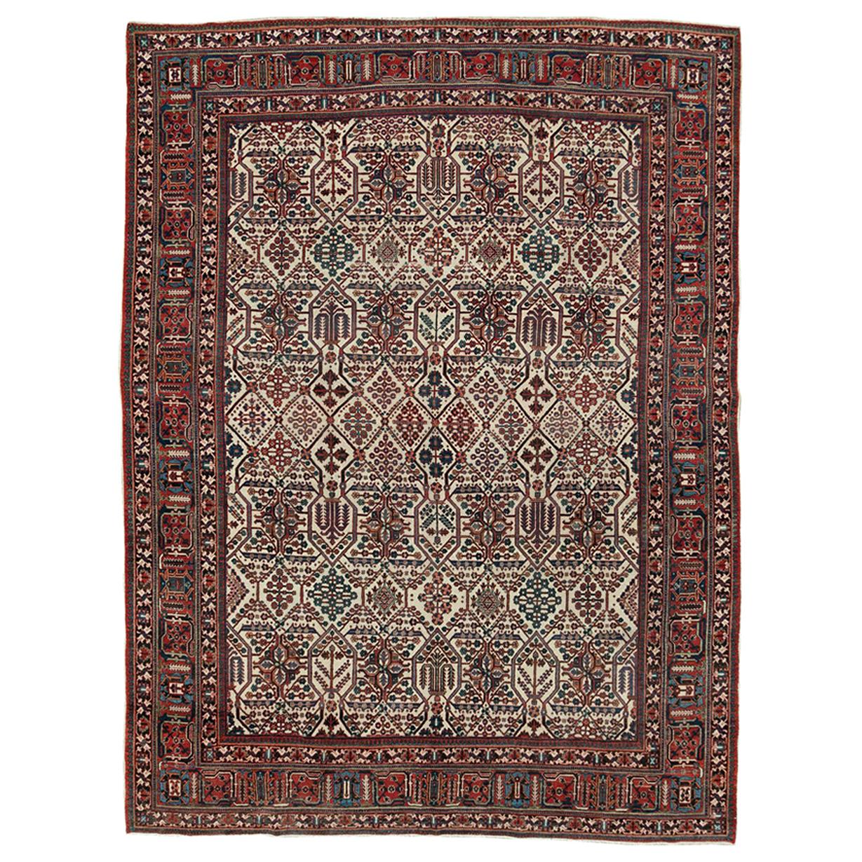 Mid-20th Century Handmade Persian Joshegan Room Size Carpet in Cream and Red For Sale