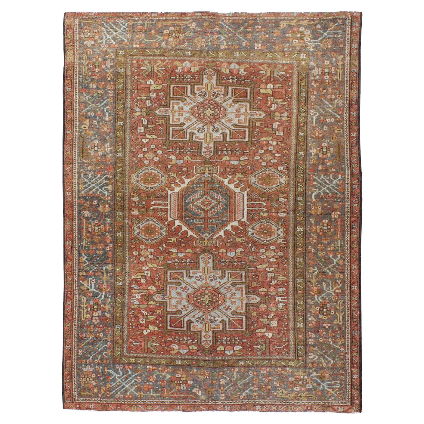 Tapis d'accent persan Karajeh fabriqué à la main au milieu du 20e siècle