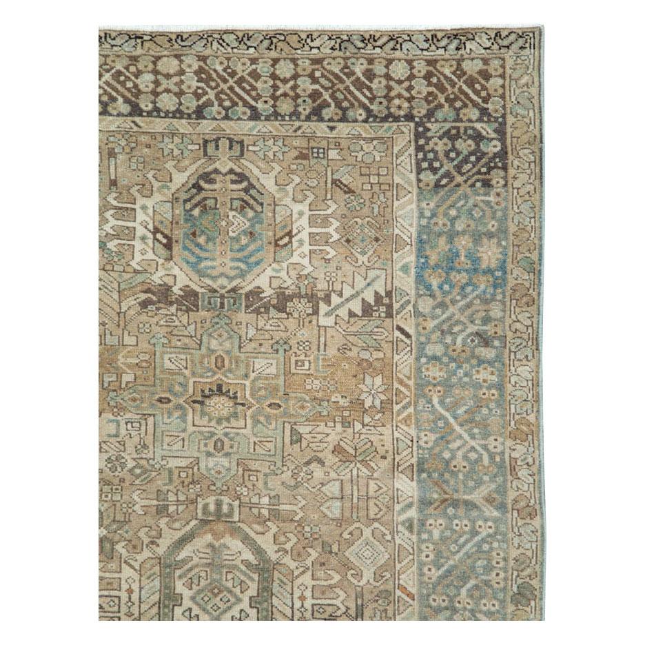 Rustic Mid-20th Century Handmade Persian Karajeh Room Size Carpet in Grey and Brown For Sale