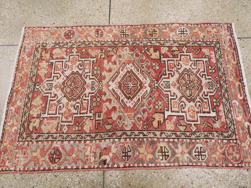 Wool Mid-20th Century Handmade Persian Karajeh Throw Rug For Sale