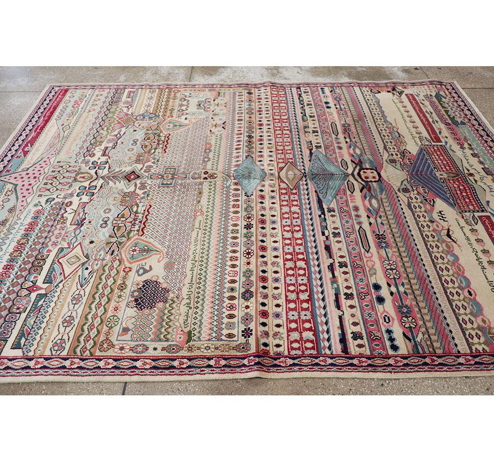 Mid-20th Century Handmade Persian Kashan Accent Carpet For Sale 2