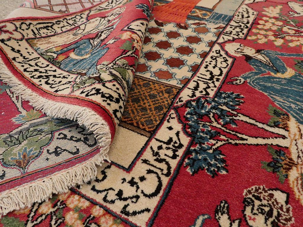 Mid-20th Century Handmade Persian Kashan Pictorial Accent Rug, circa 1940 For Sale 4
