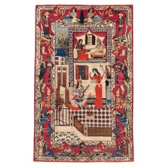 Tapis de Kashan persan d'appoint pictural du milieu du 20e siècle, fait à la main, vers 1940