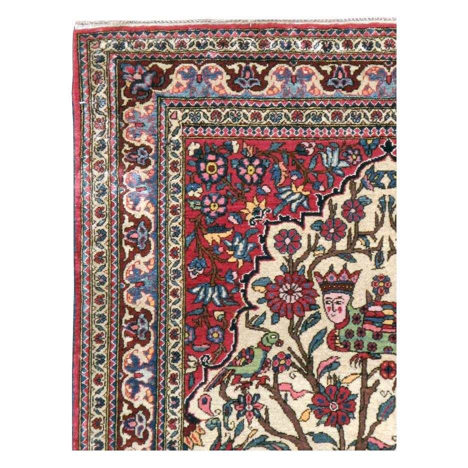 A vintage Persian Kashan pictorial throw rug handmade during the mid-20th century.

Measures: 3' 7