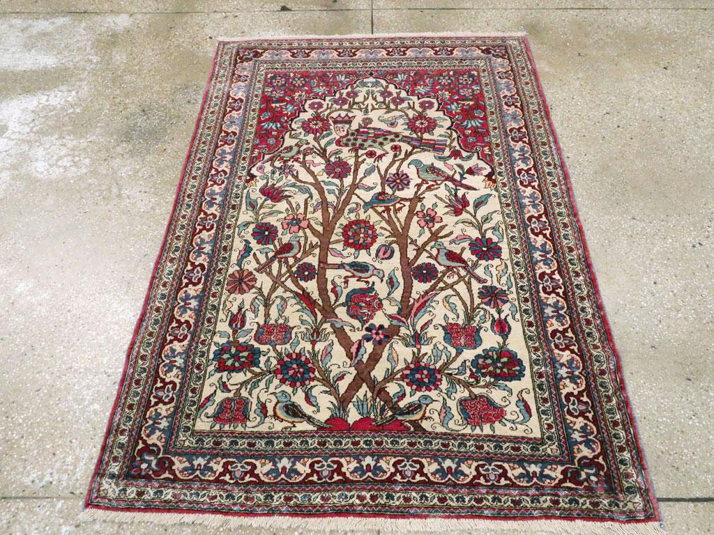 Handgefertigter persischer Kashan-Teppich mit Bildmotiven aus der Mitte des 20. Jahrhunderts (Volkskunst) im Angebot