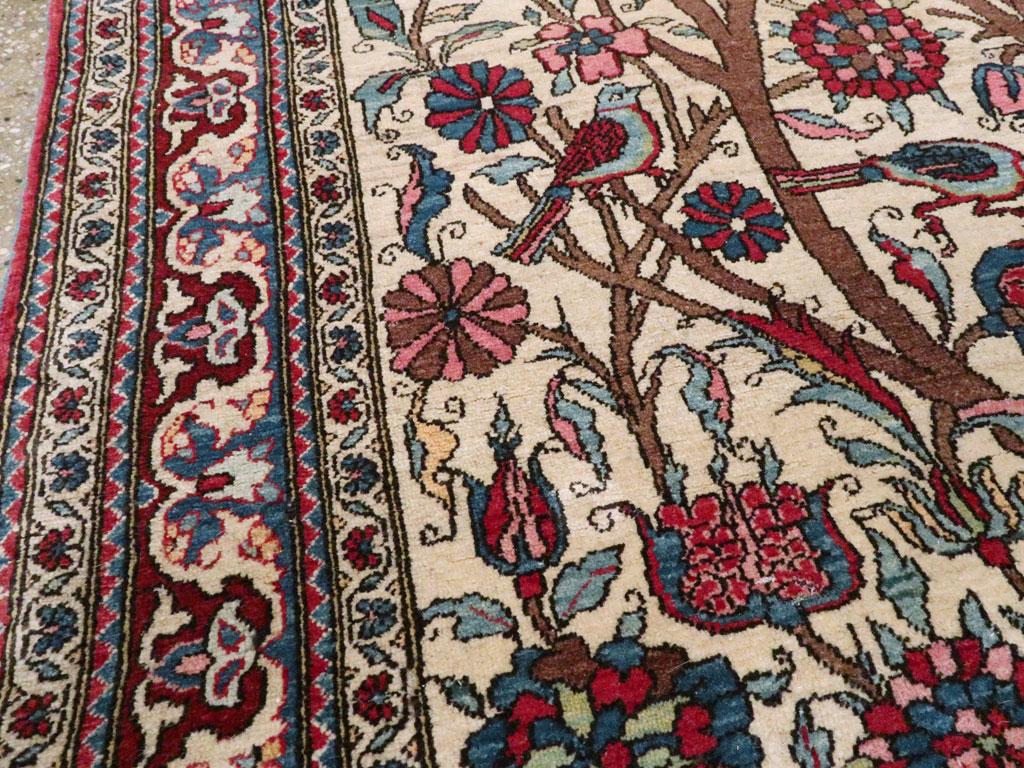 Hand-Knotted Mid-20th Century Handmade Persian Kashan Pictorial Throw Rug For Sale