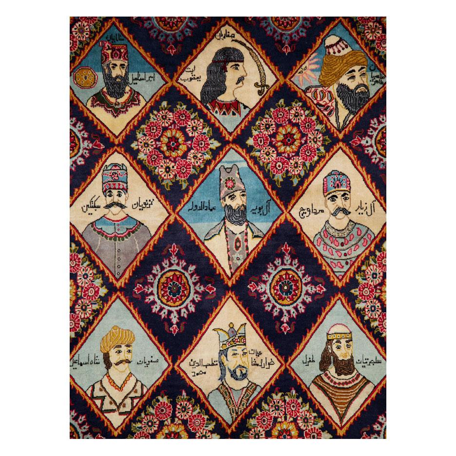 A vintage Persian Kerman pictorial accent rug handmade during the mid-20th century.

Measures: 4'7
