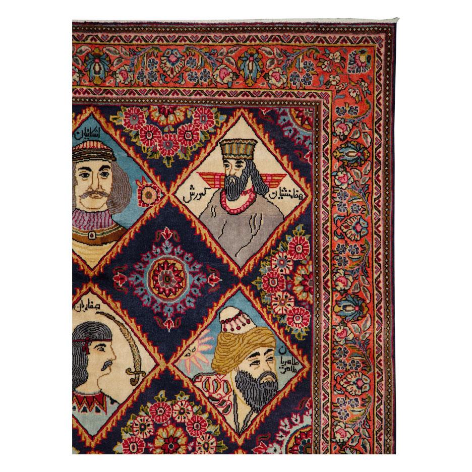 Folk Art Mid-20th Century Handmade Persian Kerman Pictorial Accent Rug For Sale