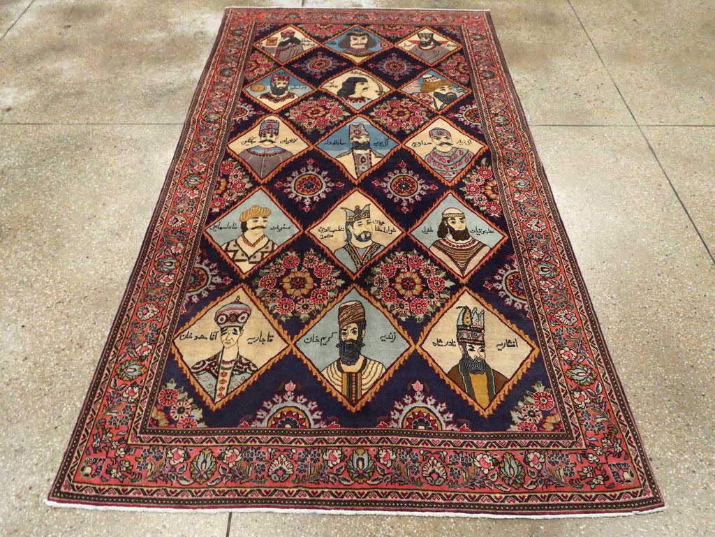 Hand-Knotted Mid-20th Century Handmade Persian Kerman Pictorial Accent Rug For Sale
