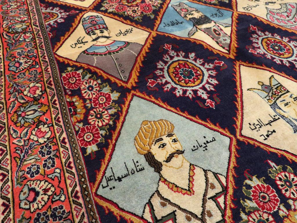 Mid-20th Century Handmade Persian Kerman Pictorial Accent Rug In Excellent Condition For Sale In New York, NY
