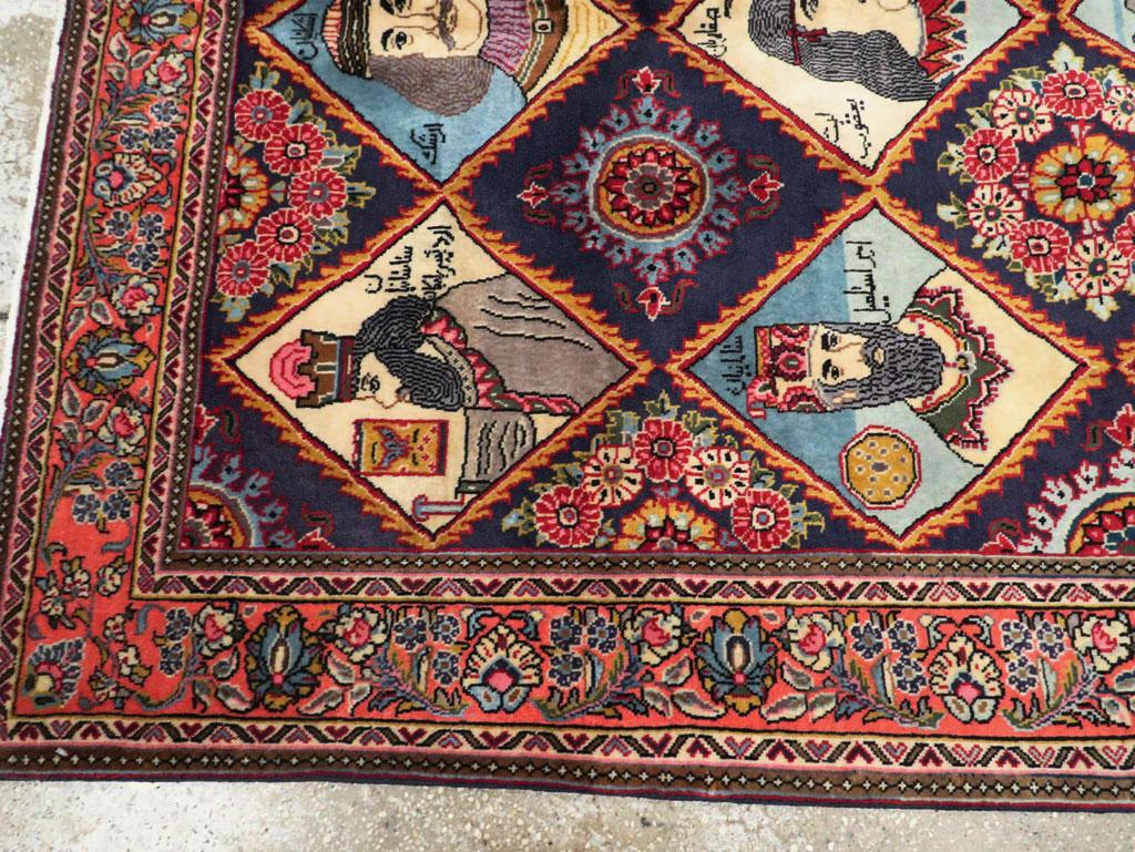 Wool Mid-20th Century Handmade Persian Kerman Pictorial Accent Rug For Sale