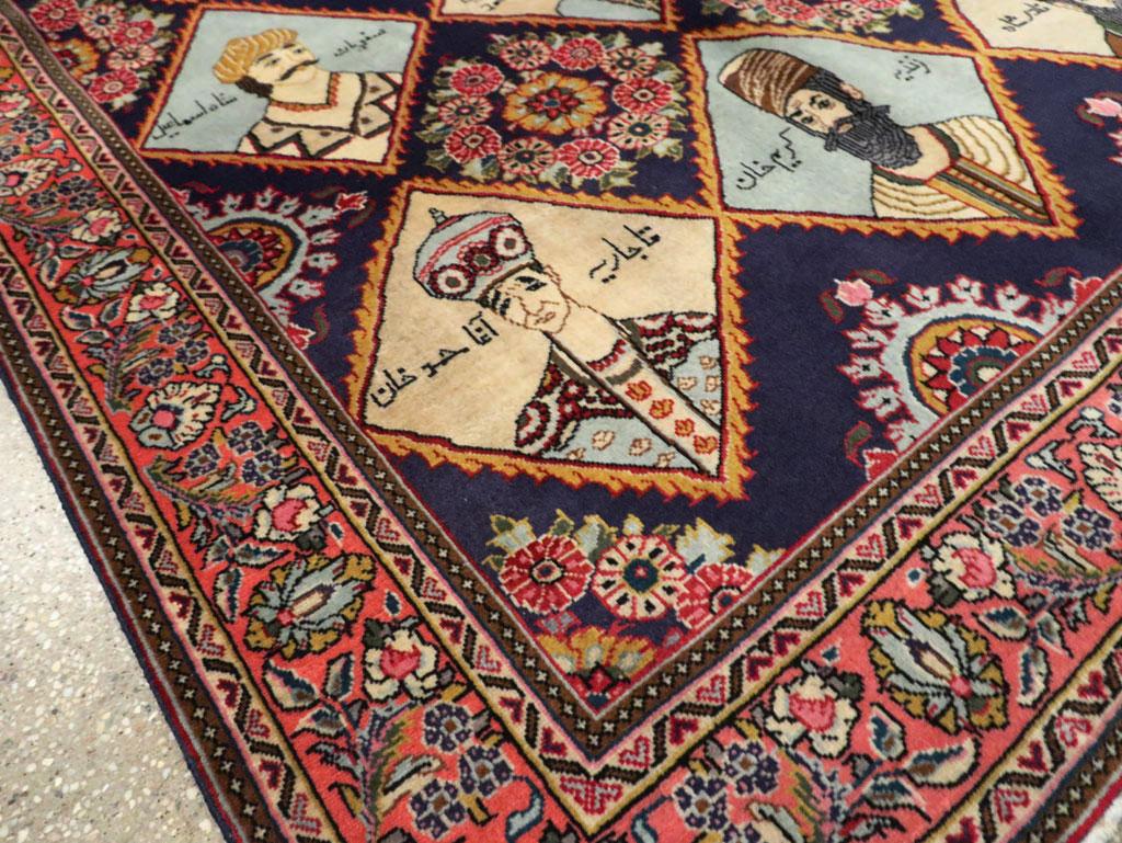 Mid-20th Century Handmade Persian Kerman Pictorial Accent Rug For Sale 1