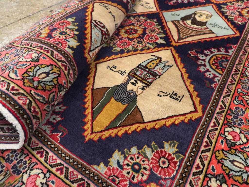 Mid-20th Century Handmade Persian Kerman Pictorial Accent Rug For Sale 2
