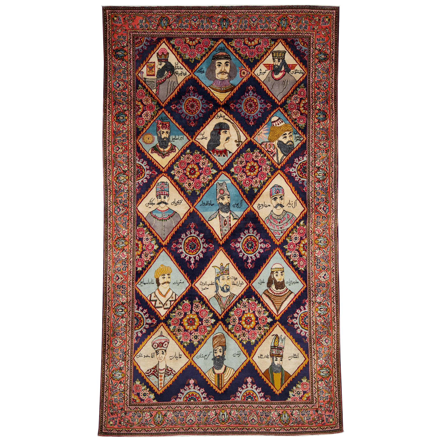 Mid-20th Century Handmade Persian Kerman Pictorial Accent Rug For Sale