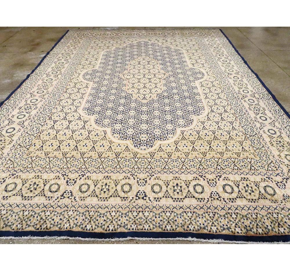 Mid-20th Century Handmade Persian Kerman Room Size Carpet In Excellent Condition In New York, NY