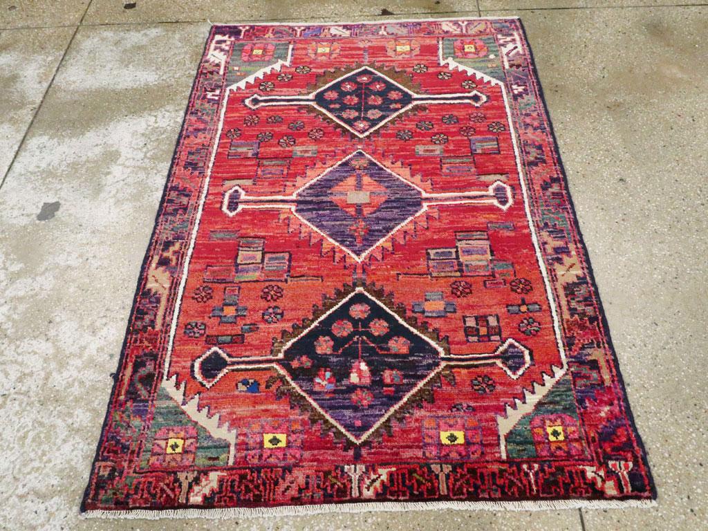 Hand-Knotted Mid-20th Century Handmade Persian Kurd Throw Rug For Sale