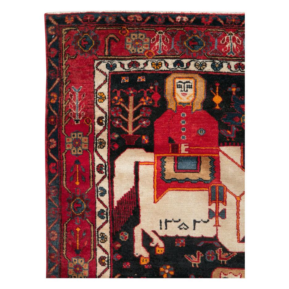 Folk Art Mid-20th Century Handmade Persian Kurd Tribal Pictorial Accent Rug