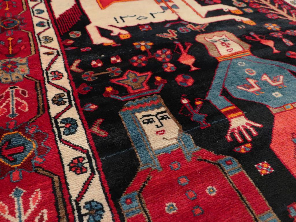Mid-20th Century Handmade Persian Kurd Tribal Pictorial Accent Rug In Excellent Condition In New York, NY