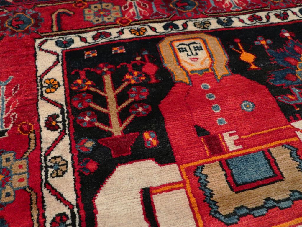 Wool Mid-20th Century Handmade Persian Kurd Tribal Pictorial Accent Rug