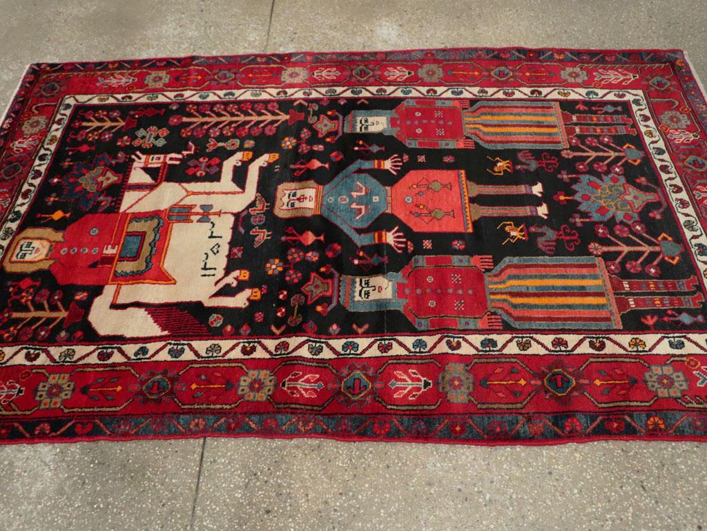 Mid-20th Century Handmade Persian Kurd Tribal Pictorial Accent Rug 1