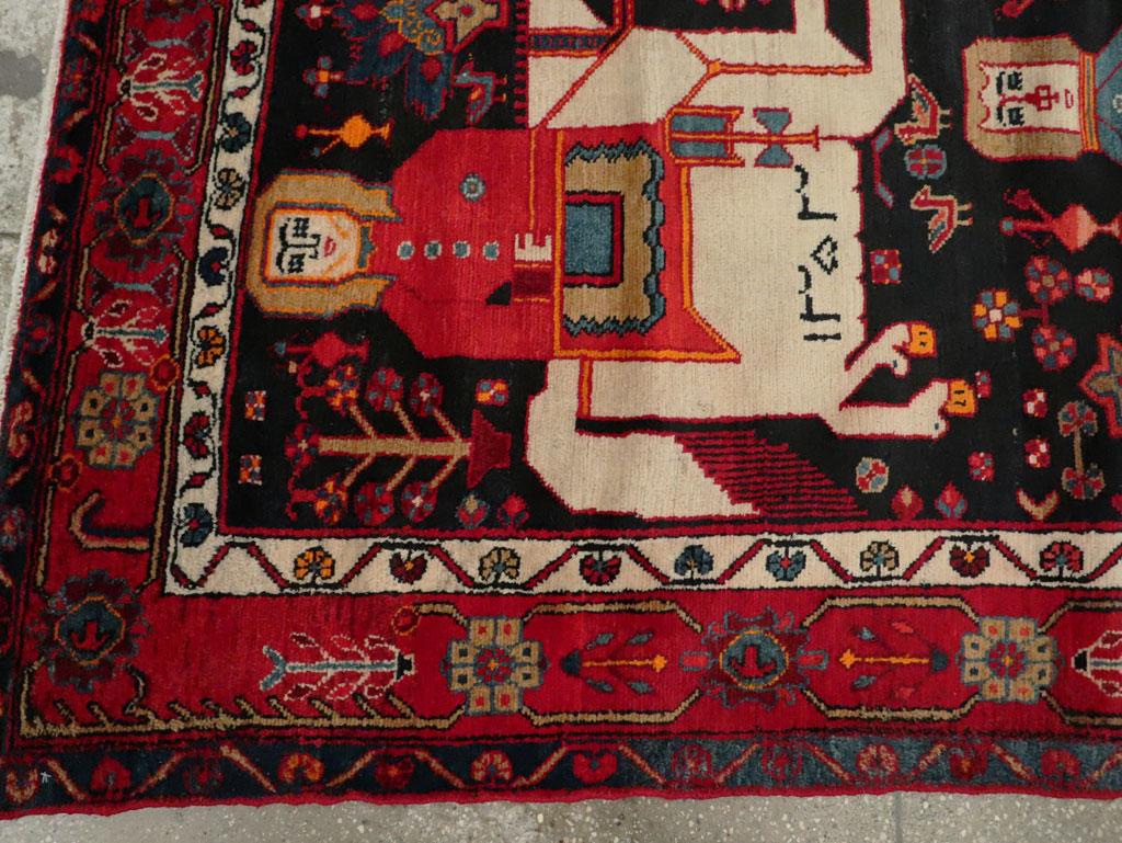 Mid-20th Century Handmade Persian Kurd Tribal Pictorial Accent Rug 2