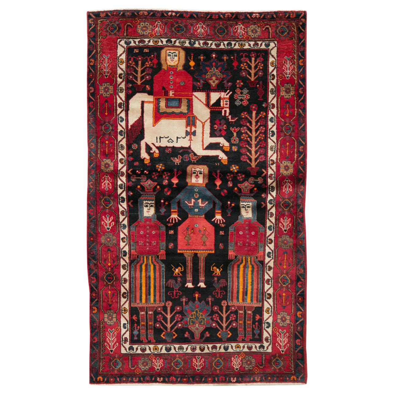 Mid-20th Century Handmade Persian Kurd Tribal Pictorial Accent Rug
