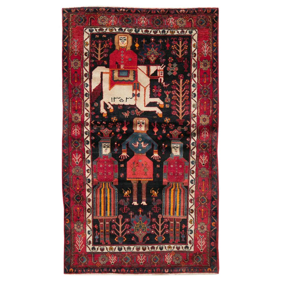 Mid-20th Century Handmade Tribal Folk Persian Pictorial Kurdish Accent ...