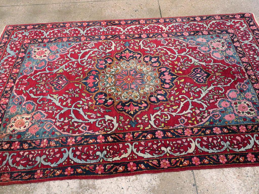 Mid-20th Century Handmade Persian Lavar Kerman Accent Rug In Excellent Condition For Sale In New York, NY
