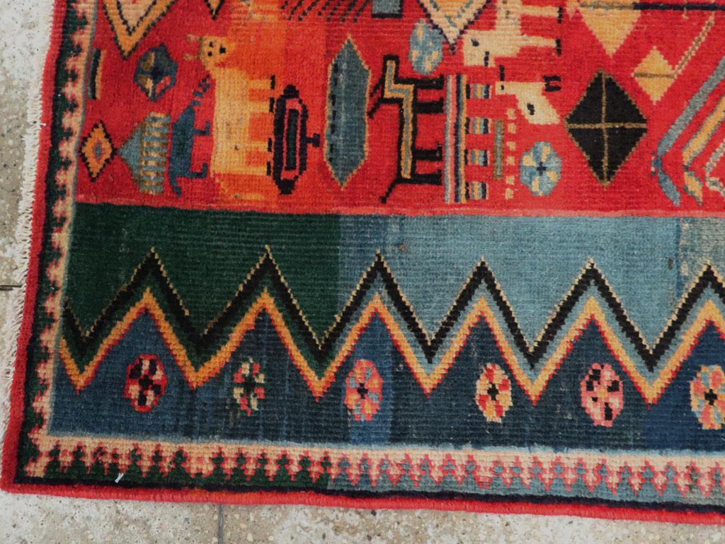 Wool Mid-20th Century Handmade Persian Mahal Folk Throw Rug For Sale