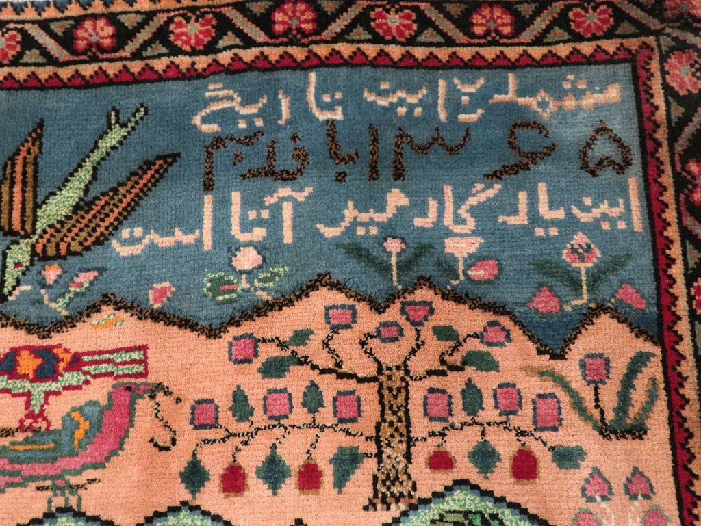 Wool Mid-20th Century Handmade Persian Mahal Pictorial Accent Rug For Sale