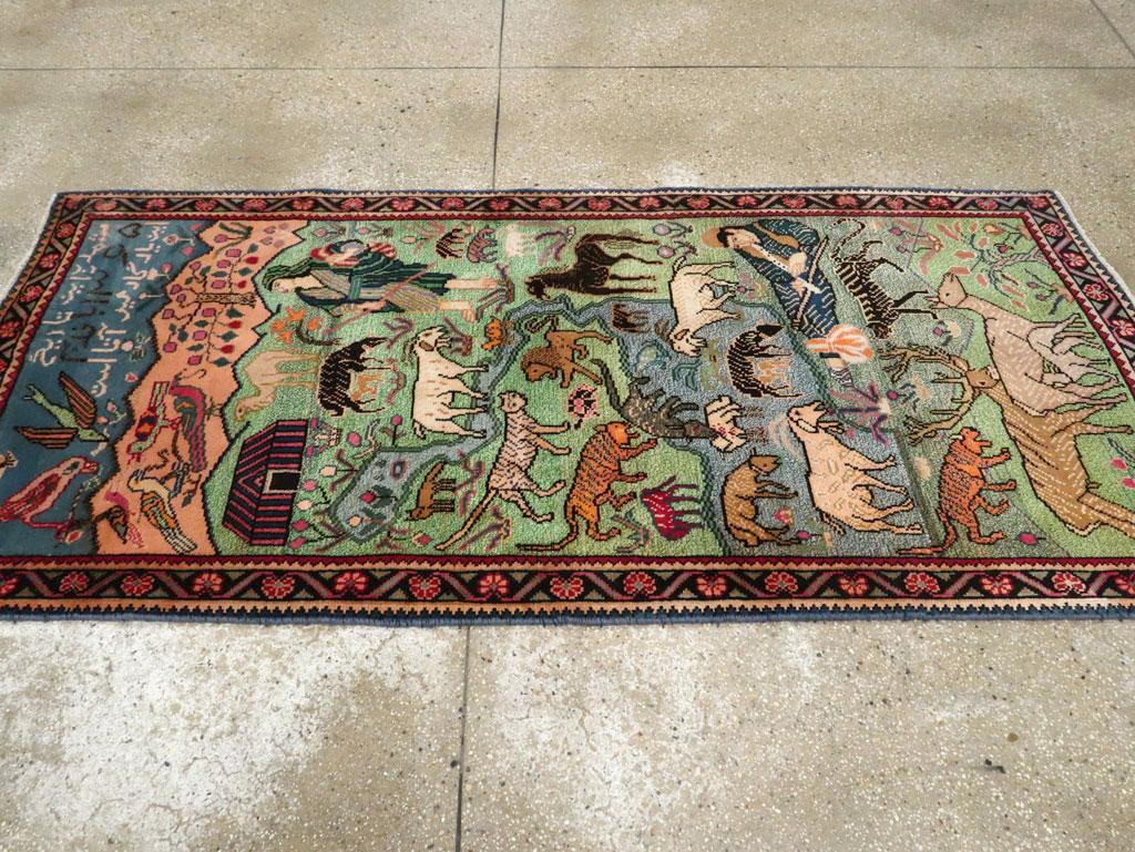 Mid-20th Century Handmade Persian Mahal Pictorial Accent Rug For Sale 1