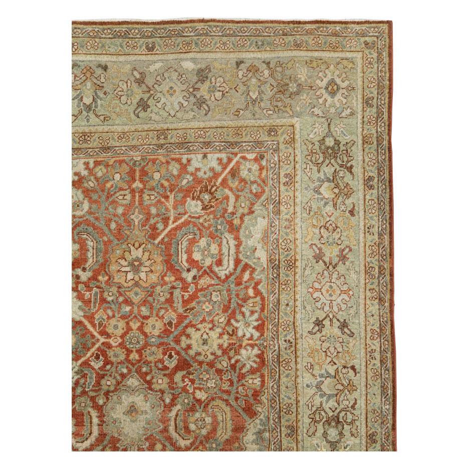 Rustic Mid-20th Century Handmade Persian Mahal Room Size Carpet For Sale