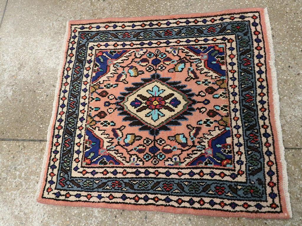 Hand-Knotted Mid-20th Century Handmade Persian Mahal Small Square Throw Rug For Sale