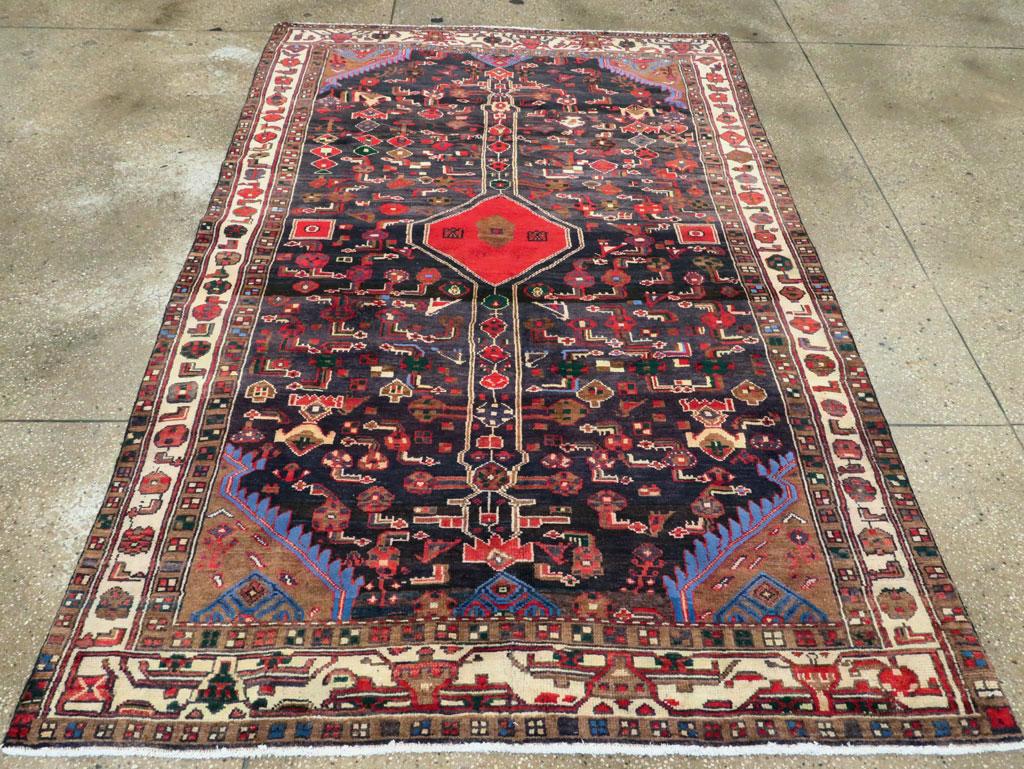 Hand-Knotted Mid-20th Century Handmade Persian Malayer Accent Carpet For Sale