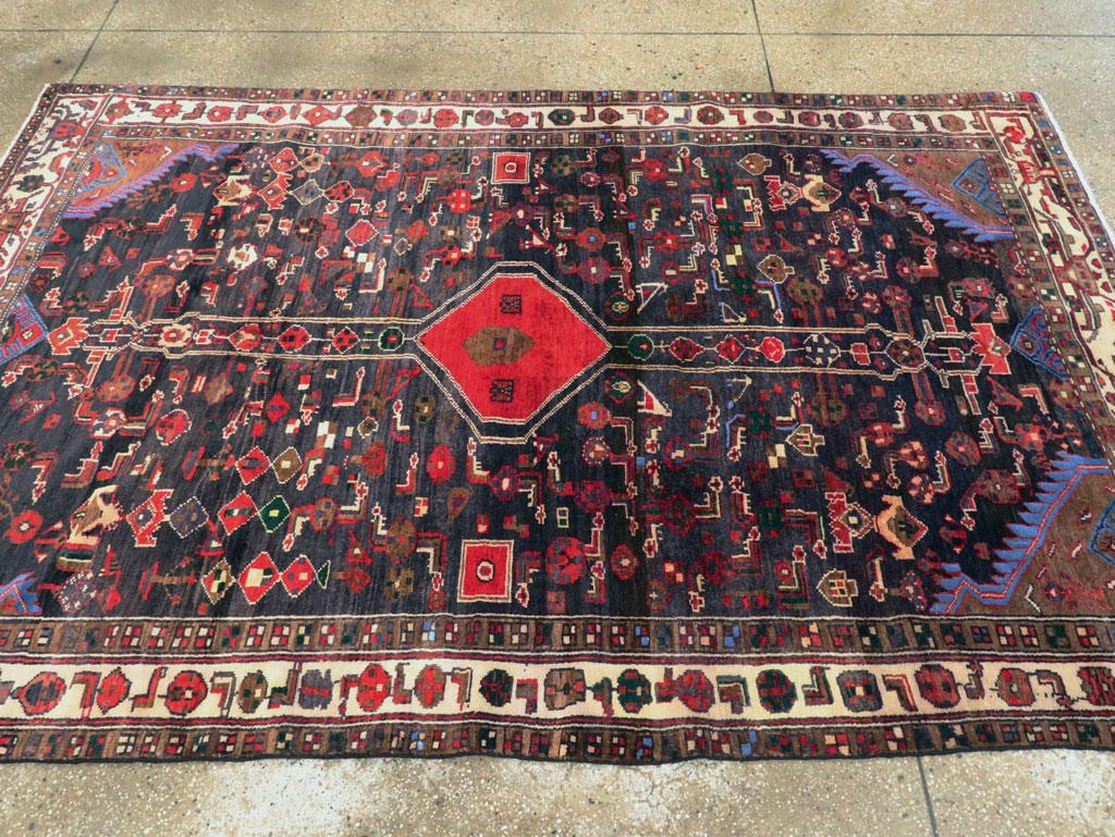 Wool Mid-20th Century Handmade Persian Malayer Accent Carpet For Sale