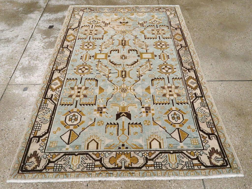 Hand-Knotted Mid-20th Century Handmade Persian Malayer Accent Rug in Light Blue For Sale