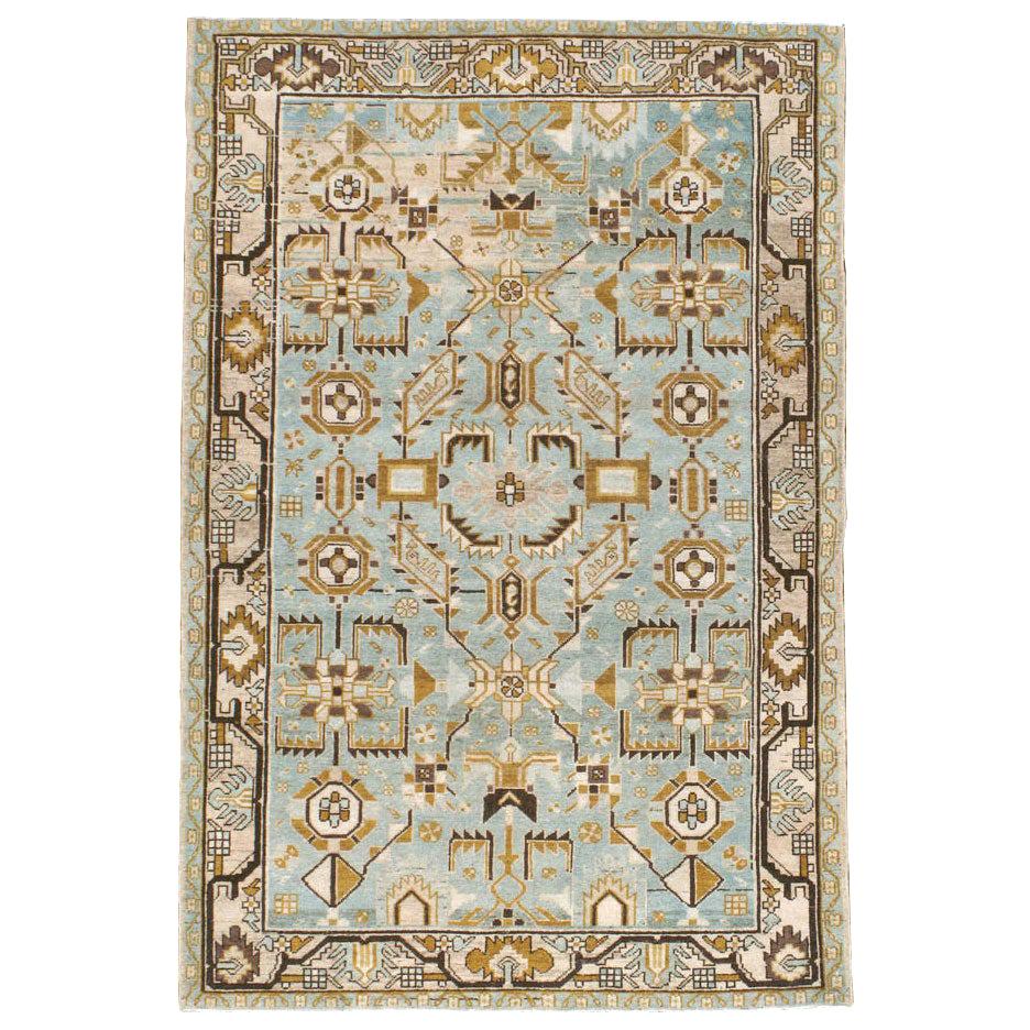 Mid-20th Century Handmade Persian Malayer Accent Rug in Light Blue For Sale