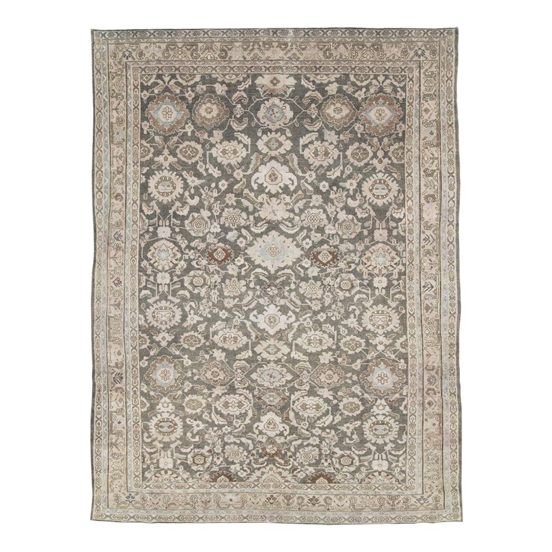 Mid-20th Century Handmade Persian Malayer Accent Rug in Slate Green