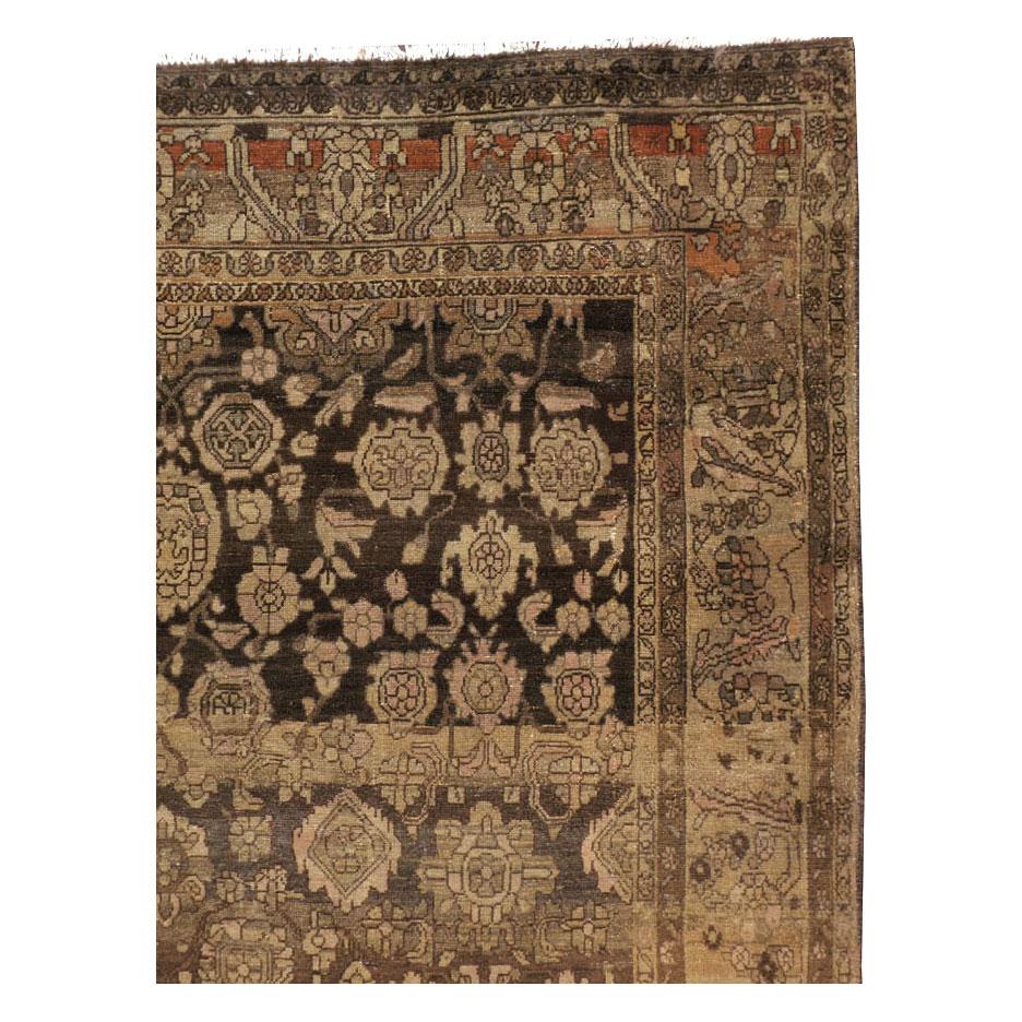 Rustic Mid-20th Century Handmade Persian Malayer Large Room Size Carpet in Brown For Sale