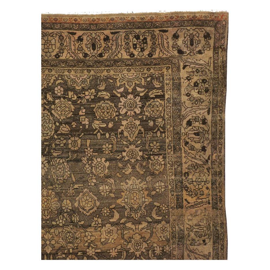 Hand-Knotted Mid-20th Century Handmade Persian Malayer Large Room Size Carpet in Brown For Sale