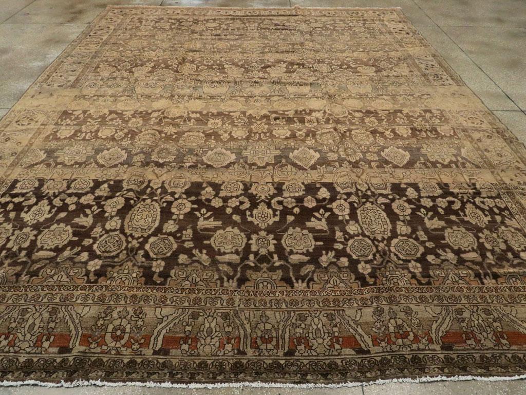 Mid-20th Century Handmade Persian Malayer Large Room Size Carpet in Brown In Good Condition For Sale In New York, NY