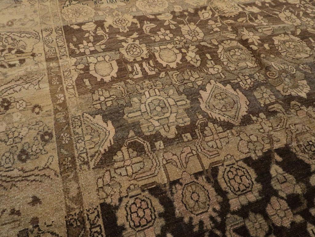 Wool Mid-20th Century Handmade Persian Malayer Large Room Size Carpet in Brown For Sale