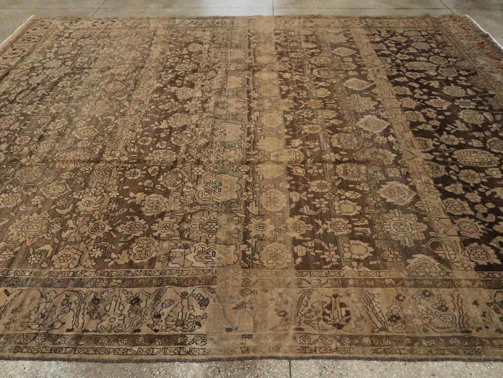 Mid-20th Century Handmade Persian Malayer Large Room Size Carpet in Brown For Sale 2