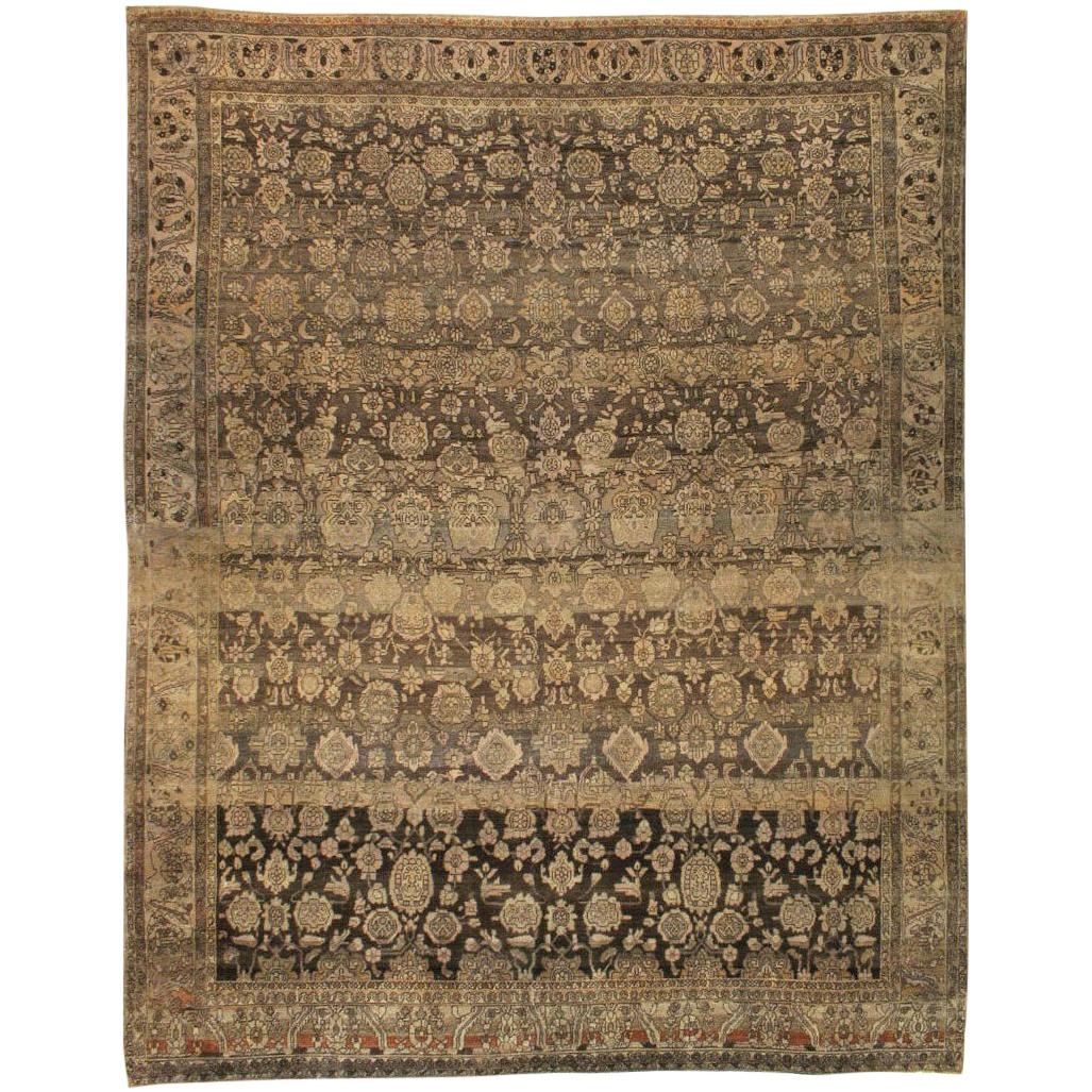 Mid-20th Century Handmade Persian Malayer Large Room Size Carpet in Brown For Sale
