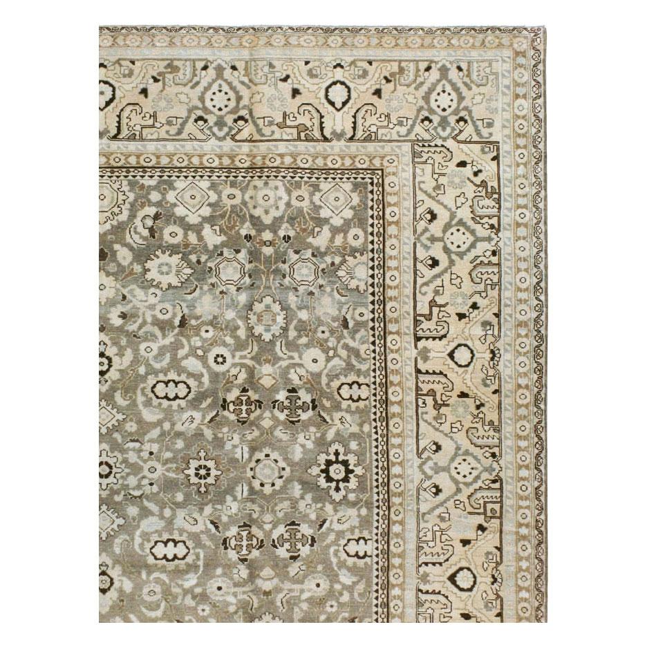 Hand-Knotted Mid-20th Century Handmade Persian Malayer Large Room Size Carpet in Neutral Tone For Sale