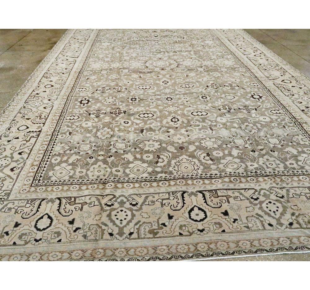Wool Mid-20th Century Handmade Persian Malayer Large Room Size Carpet in Neutral Tone For Sale