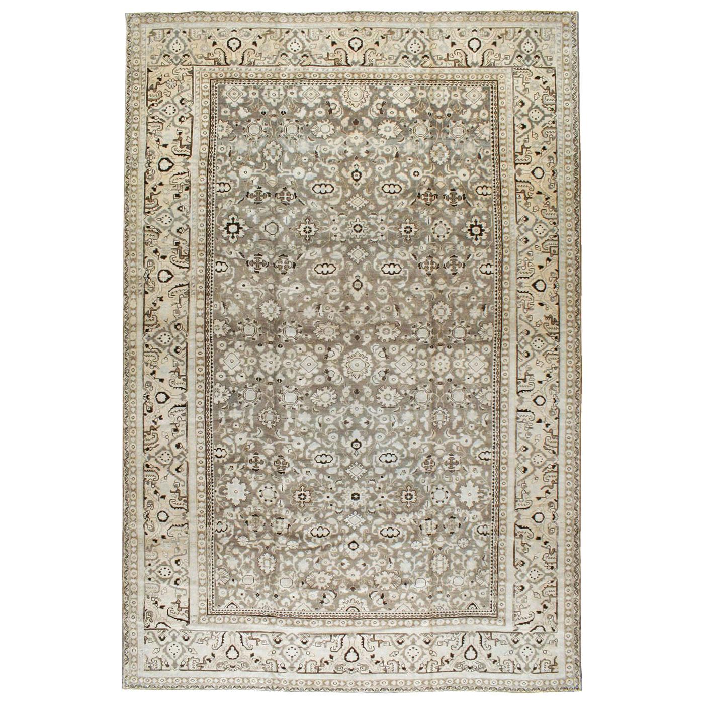 Mid-20th Century Handmade Persian Malayer Large Room Size Carpet in Neutral Tone For Sale