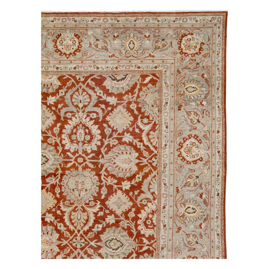 Hand-Knotted Mid-20th Century Handmade Persian Malayer Large Room Size Carpet in Red and Grey For Sale