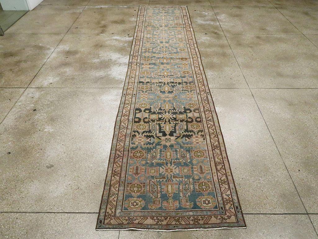 Perse Tapis de couloir long persan Malayer fait à la main du milieu du 20e siècle