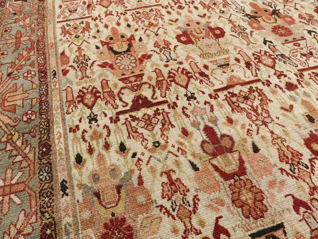 Wool Mid-20th Century Handmade Persian Malayer Room Size Carpet in Grey, Red, & Ivory For Sale